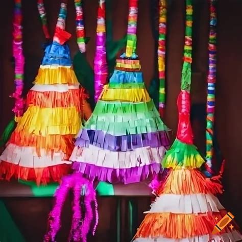 Three mexican christmas tree piñatas