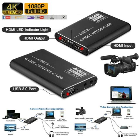 4K 1080p HD HDMI to USB 3.0 Video Capture Card Game Live Stream for PS4 ...