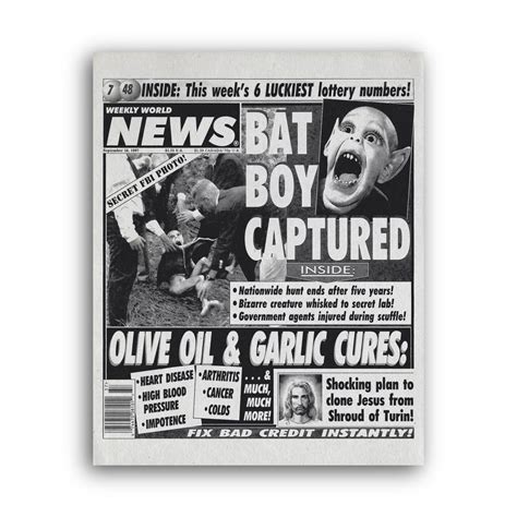 Printable Bat Boy Captured - Weekly World News tabloid cover poster