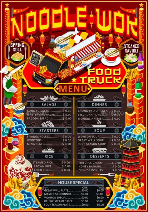 Food Truck Menu Street Food Chinese Wok Festival Vector Poster | Food ...