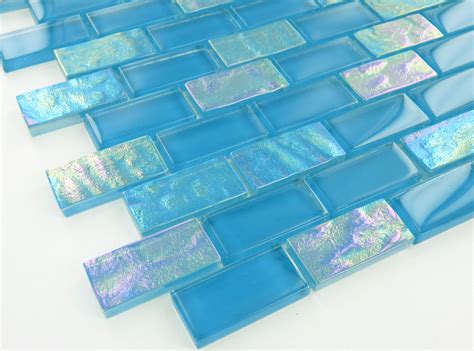 Breeze 7/8" X 1 7/8" Blue Glossy & Iridescent Glass Tile | Iridescent ...