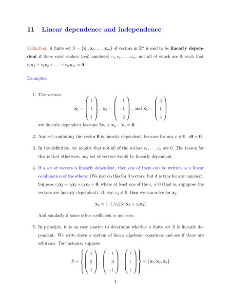 11 Linear dependence and independence