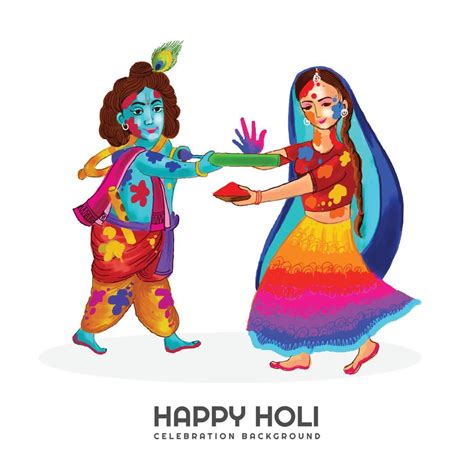 Holi greetings with joyful krishna and radha playing with colors design ...