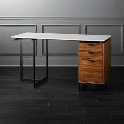 Fullerton Modular White Desk with Walnut Drawer and Leg + Reviews | CB2