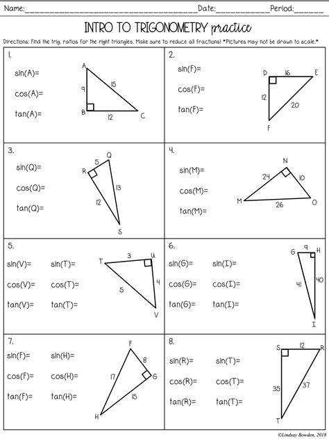 Right Triangle Trigonometry Worksheet - Wordworksheet.com