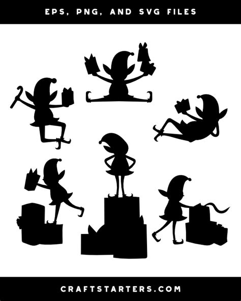 Christmas Elf and Presents Silhouette Clip Art