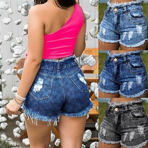 China Women Sexy Distressed Ripped Holes High Waist Denim Shorts ...