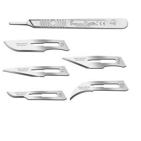 Scalpel Handle No 3 plus 1 blade of each shape: 10 10A 11 12 and 15 ...