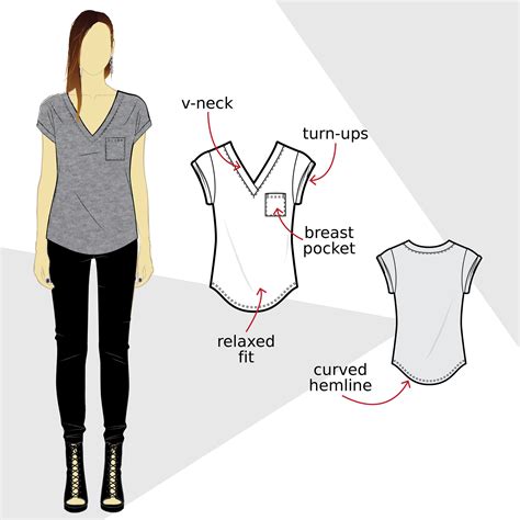 T003 V-neck t-shirt PDF sewing pattern | Vêtements sans couture, Modele ...