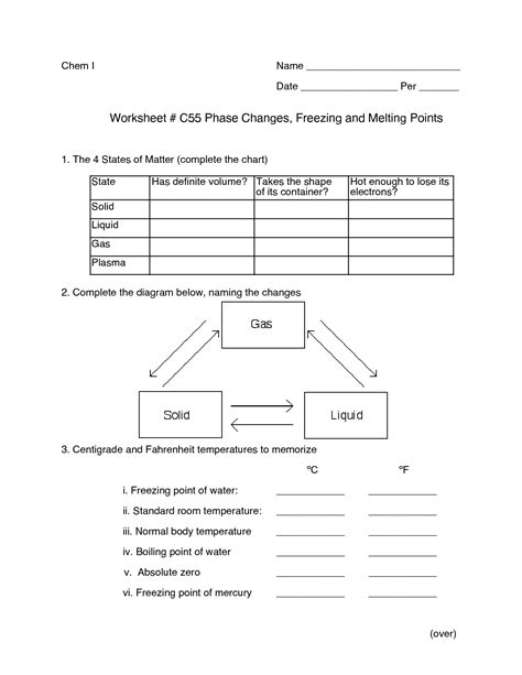 States of Matter Phase Changes Worksheet | Matter worksheets, States of ...