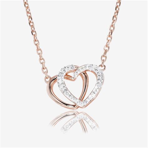 Swarovski Crystals Rose Gold Finish Double Heart Necklace | Warren James