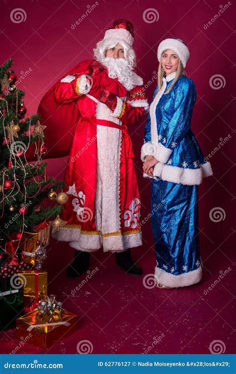 Ded Moroz and Snegurochka with Gifts Bag Stock Image - Image of holiday ...