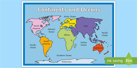 Continents and Oceans Map - Geography Resources - Twinkl