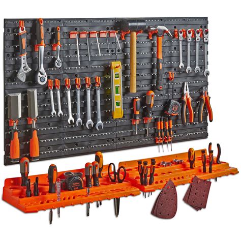 VonHaus 50 Piece Wall Mounted Plastic Pegboard and Shelf Tool Organizer ...