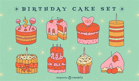 Birthday Cake Illustration Set Vector Download