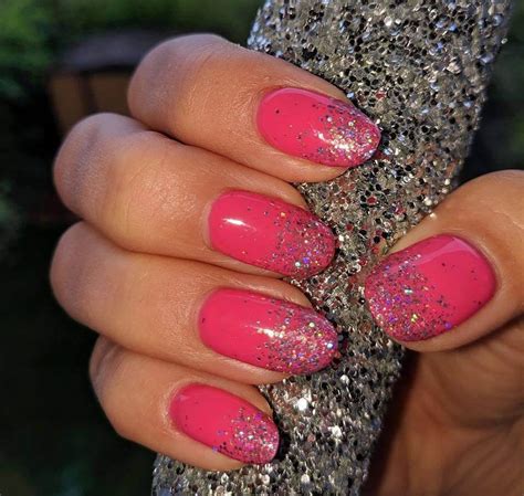 Hot Pink Glitter Tip Nails