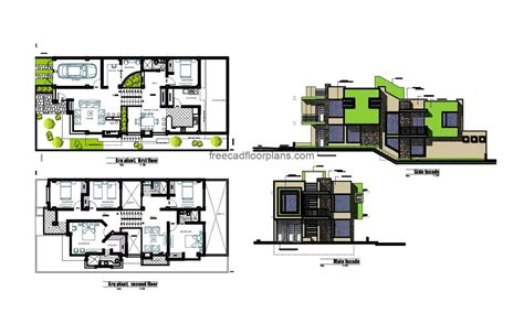 Modern two-storey house Autocad Plan, 1305201 - Free Cad Floor Plans