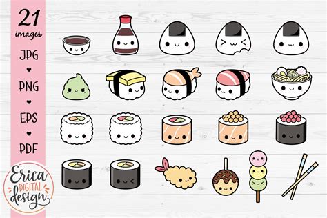 Kawaii Sushi Clipart Bundle Cute sushi Nigiri Maki Onigiri (968153 ...