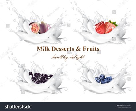 Milk Splash Fruits Vector Realistic Set Stock Vector (Royalty Free ...