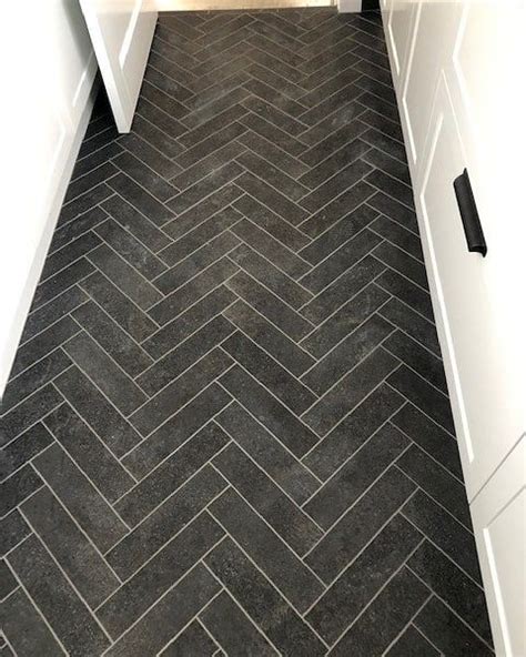 black herringbone tile bathroom floor - Sommer Bartholomew