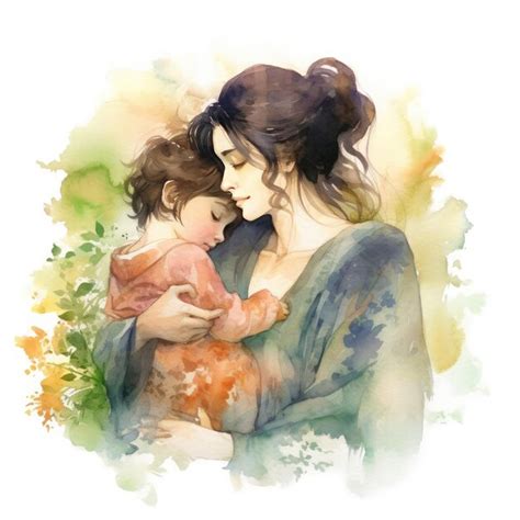 Premium AI Image | Colorful watercolor painting of a mother with her child