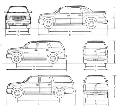 Cadillac Escalade 2004 Blueprint - Download free blueprint for 3D modeling