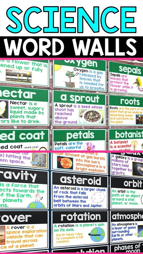 science word walls with different types of words