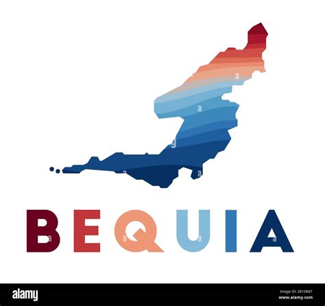 Bequia map. Map of the island with beautiful geometric waves in red ...