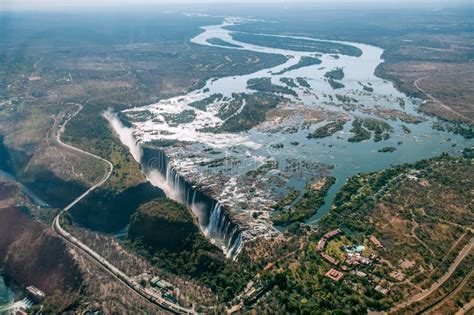 Aerial View of Victoria Falls on Zambezi River Stock Image - Image of ...