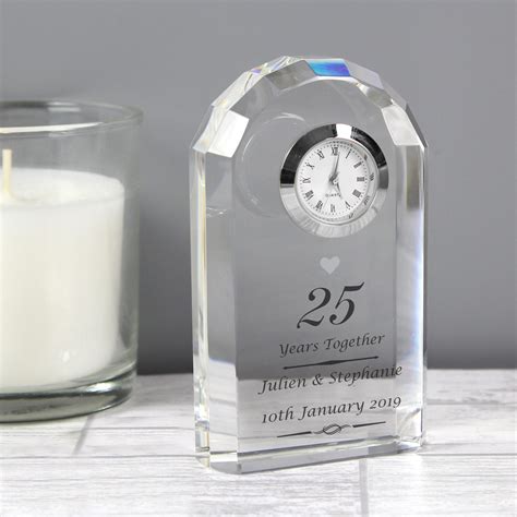 Personalised Silver Anniversary Crystal Clock - Personalised 3D ...