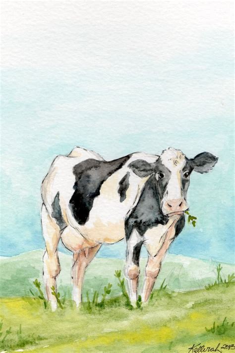 Items similar to Original Cow Watercolor Painting, Barnyard Art on Etsy