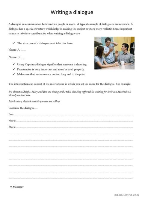 Writing a dialogue pictur…: English ESL worksheets pdf & doc