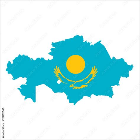 Kazakhstan high resolution map with national flag. Flag of the country ...