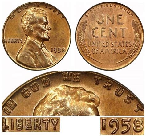 1958 Lincoln Wheat Cent Doubled-Die Obverse Bronze Composite Penny ...