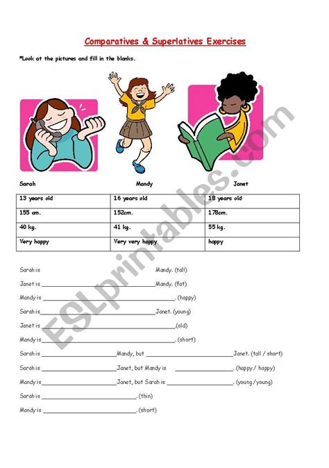 Comparatives & Superlatives Exercises - ESL worksheet by deandriagulce