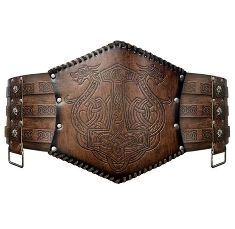 Viking Wide Faux Leather Belt, Viking Art Printing Double Buckle Rivet ...