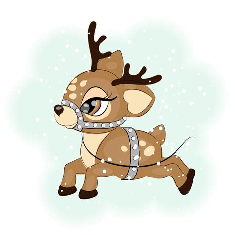 Cute Christmas reindeer with harness vector illustration 12879424 ...