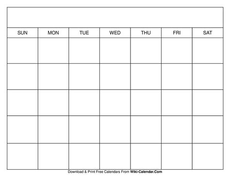 Printable Blank Calendar Templates - Wiki Calendar