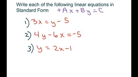 Standard Form Equation - Linear Equations in Standard Form Grade 9 ...