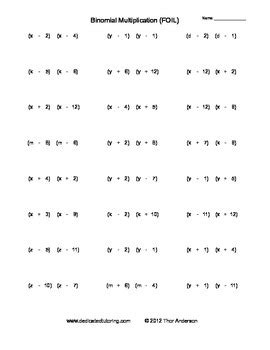 Binomial Multiplication (FOIL) Practice Sheets by Mental Math Worksheets