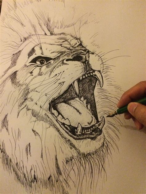 a drawing of a lion with its mouth open