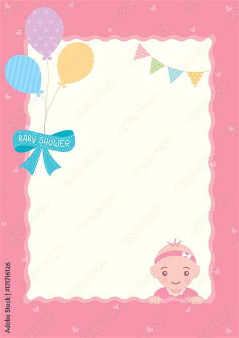 Baby shower frame design with baby girl on pink background. Stock ...