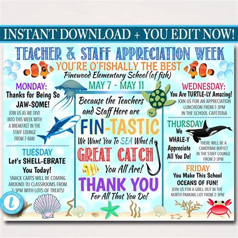 Under the Sea Themed Teacher Appreciation Week Itinerary Poster ...