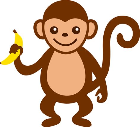 Cute Monkey With Banana - Free Clip Art