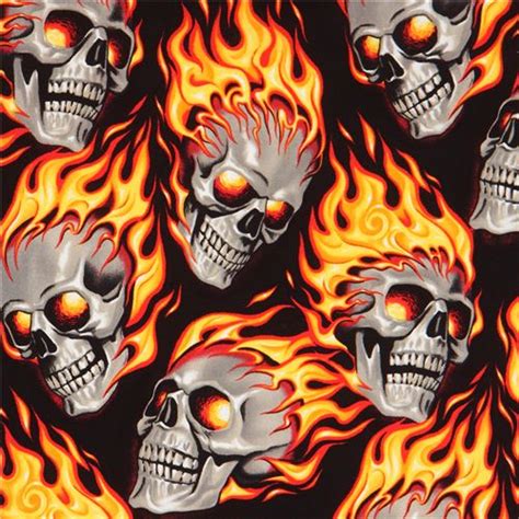 Remnant (50 x 112 cm) - black Alexander Henry flaming skull fabric ...