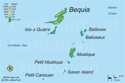 Mustique Map Of The Caribbean - Canyon South Rim Map