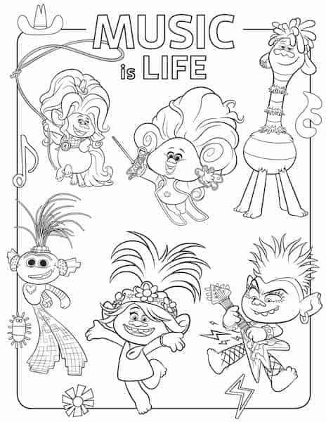 Free Printable Trolls World Tour Coloring Pages & Party Ideas - Any Tots