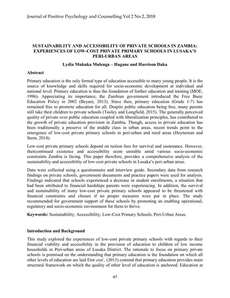 (PDF) SUSTAINABILITY AND ACCESSIBILITY OF PRIVATE SCHOOLS IN ZAMBIA ...