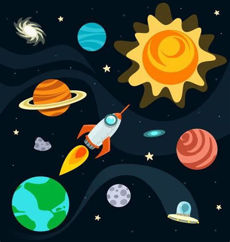 Cartoon Flat Hand Drawn Outer Space Item Element | Space drawings ...