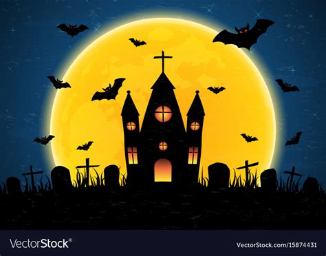 Halloween graveyard church Royalty Free Vector Image